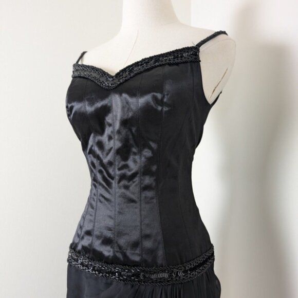 80s does 20s Midi Dress Asymmetrical Drop Waist Chiffon Beading Vneck - Picture 5 of 16